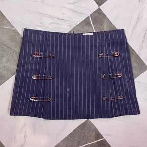 With Jean Navy Pinstripe Mini Skirt with Safety Pin Accents